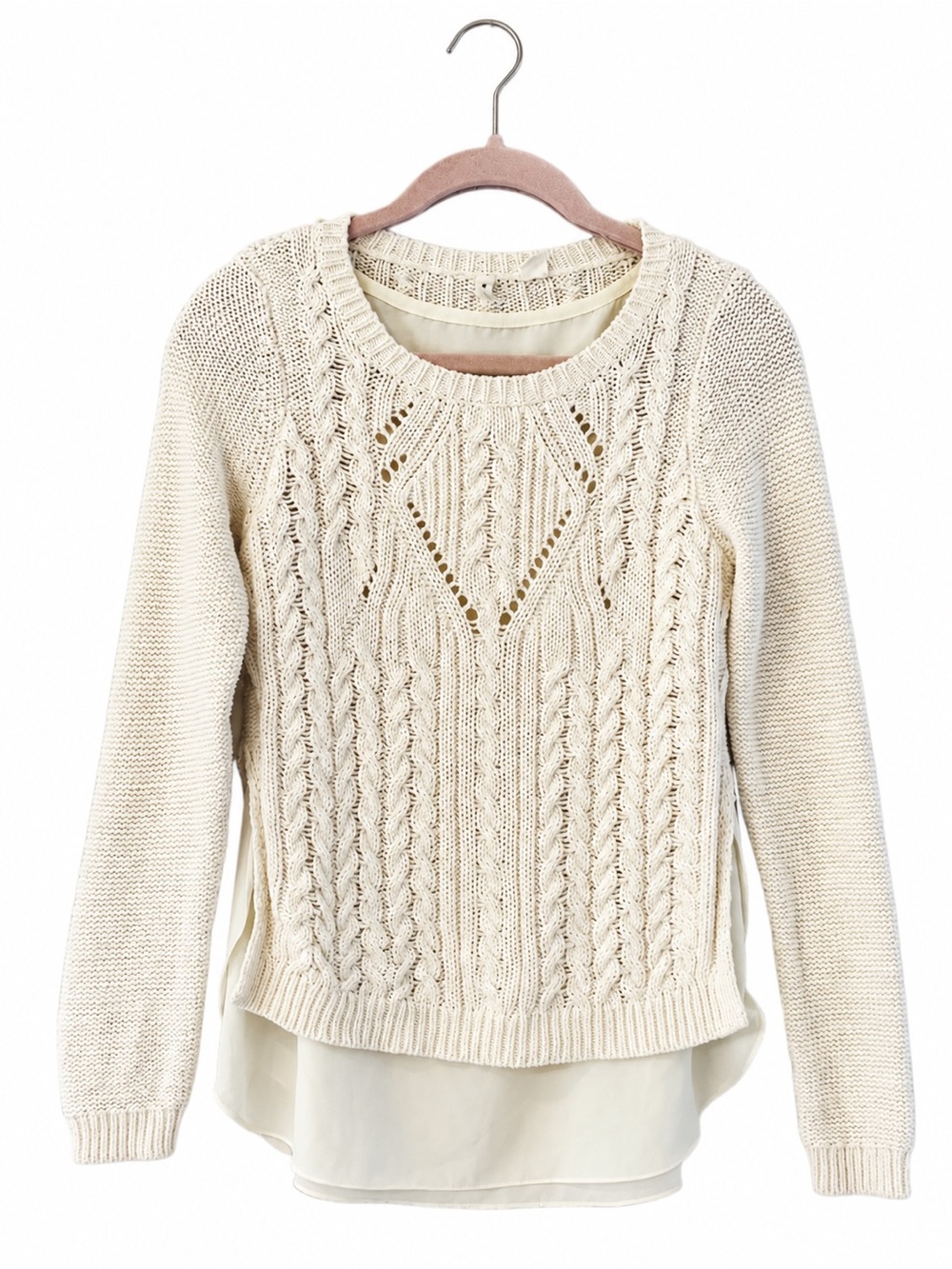 Anthropologie MOTH Cabled Ella Sweater S Ivory Layered Cable Knit Cotton